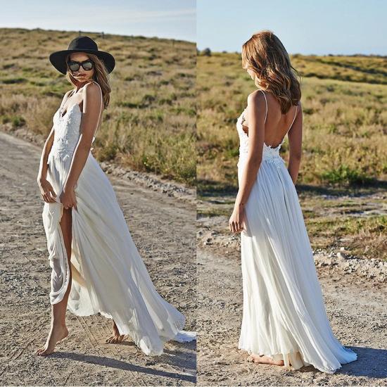 Spaghetti Straps Beach Wedding Dresses 2022 V-neck Open Back Chiffon Bridal Gown_6