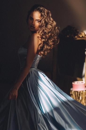 Blue Cheap A-Line Tubeless Evening Dress | Satin Tubeless Evening Dress_3