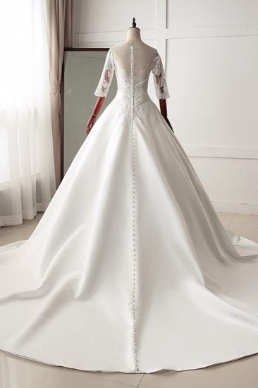 TsClothzone Atemberaubendes Juwel Satin Tüll Weißes Hochzeitskleid Halbe Ärmel Applikationen Brautkleider Online_3