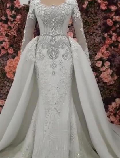 Elegante lange Ärmel Meerjungfrau Brautkleider mit Überrock_1