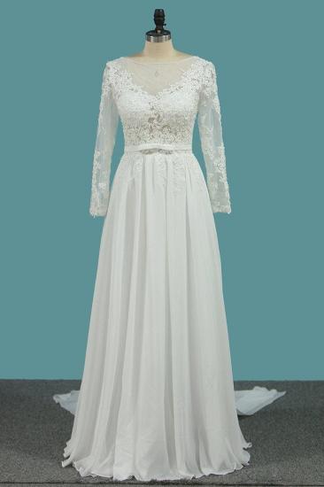 TsClothzone Elegant Jewel Long Sleeves Wedding Dress Chiffon Tulle Lace Ruffles Bridal Gowns Online