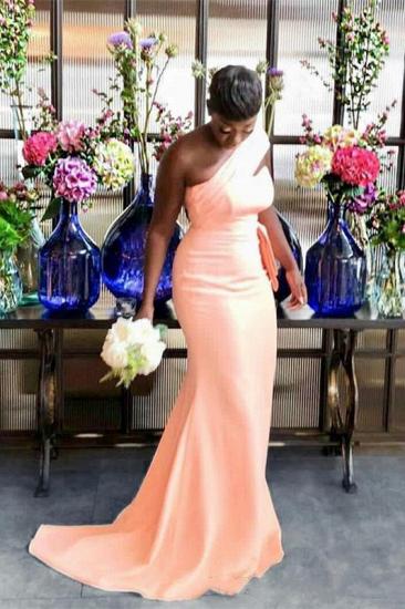 One shoulder pink spandex column bridesmaid dress