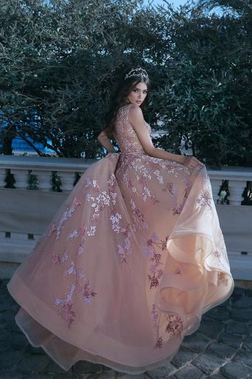 Romantic V-neck Sleeveless Champagne Pink Prom Dresses Appliques | Sparkle Beads Sequins Evening Gown_4