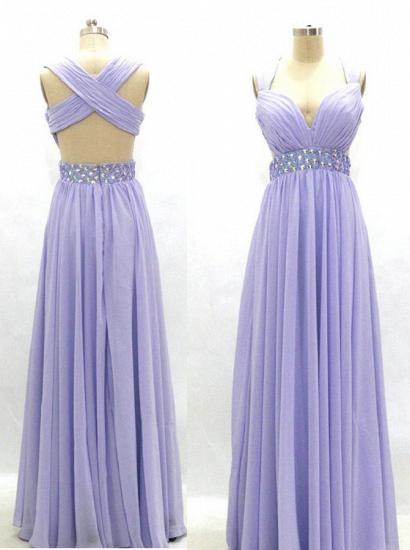 Lavender Empire Chiffon Long Prom Dress Crystal Ruffles Cross Back Formal Occasion Dress_1