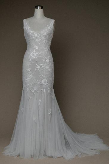 Inexpensive Appliques Mermaid Wedding Dress | Charming V-neck Long Bridal Gowns_2