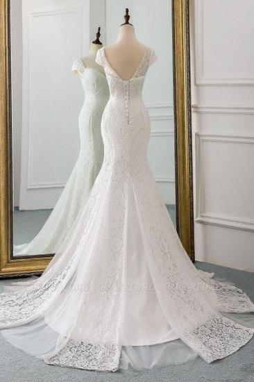 Elegant Cap Sleeve Aweetheart Floral Lace Slim Mermaid Wedding Dress Lace-up Wedding Party_2
