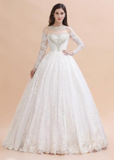 Glamorous Long Sleeve Beads White/Ivory Lace Appliques Wedding Dress_3