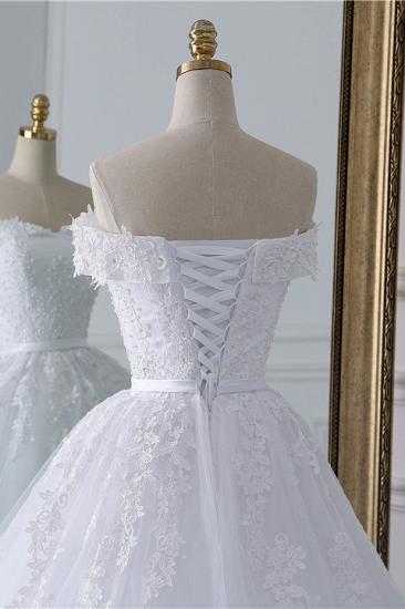 TsClothzone Affordable White Off-the-shoulder Lace Wedding Dresses With Appliques Tulle Ruffles Bridal Gowns On Sale_6