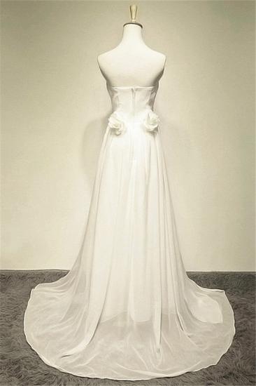 Zipper Whilte Chiffon Long Strapless Bridal Dresses A-line Ruffle Crystal Sweep Train Formal Wedding Dress Under 200_2