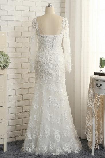 TsClothzone Glamorous White Mermaid Lace Wedding Dresses With Appliques Longsleeves Jewel Bridal Gowns On Sale_3
