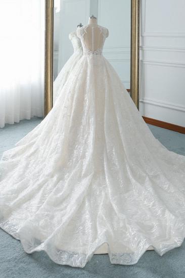 TsClothzone Elegant Jewel White Tüll Lace Brautkleid Ärmellose Applikationen A-Linie Brautkleider Online_3