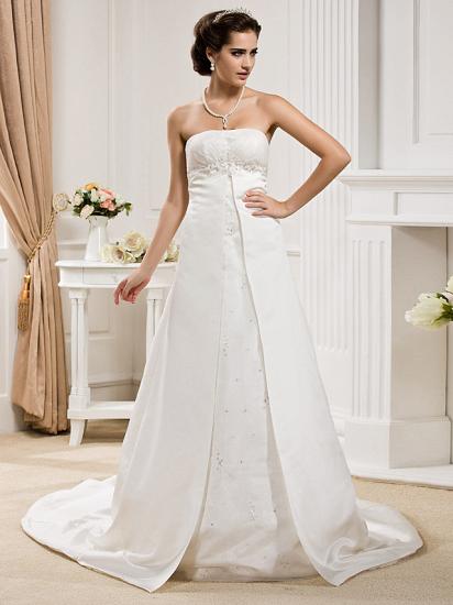 Affordable Princess A-Line Wedding Dress Strapless Organza Satin Sleeveless Bridal Gowns with Court Train_7