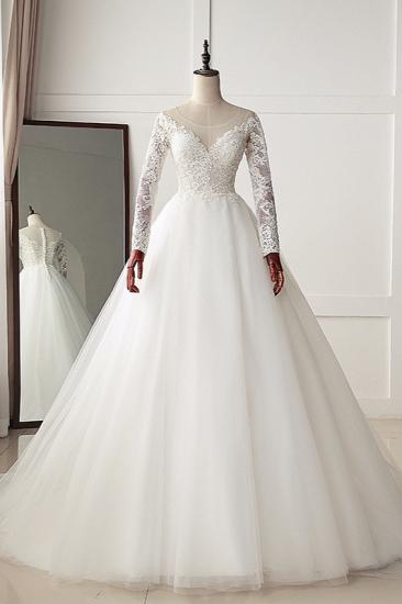 TsClothzone Elegant Jewel Tulle Lace White Wedding Dress A-Line Long Sleeves Appliques Bridal Gowns On Sale_1