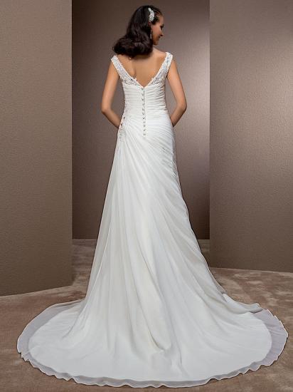 Sheath Wedding Dress Bateau Chiffon Cap Sleeve Bridal Gowns Court Train On Sale_4
