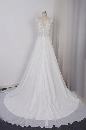 TsClothzone Elegant Straps V-neck Chiffon White Wedding Dress Sleeveless Lace Appliques Ruffle Bridal Gowns On Sale_3