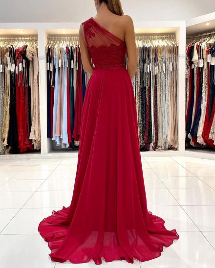 One-shoulder red ball gown with floor-length sleeveless dress and front slit_2