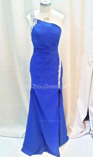 Formal Crystal One Shoulder Royal Blue Long Dresses for Juniors Chiffon Fitted Cheap Modest Zipper Prom Dresses_3