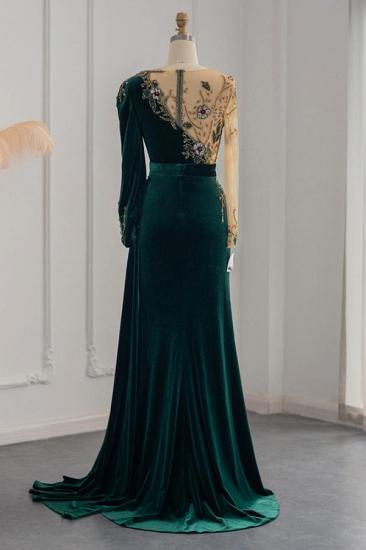 Dark Green Long Sleeve Jewel Mermaid Evening Dresses Prom Gowns_3