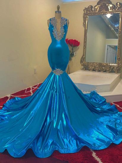 Hot Sleeveless blue mermaid sparkle prom dress_2
