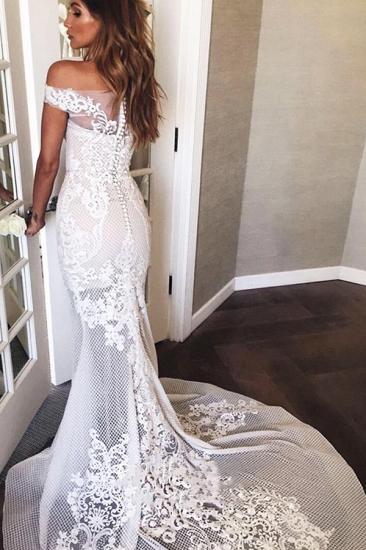 Gorgeous Off The Shoulder White Mermaid Wedding Dress Tulle_2