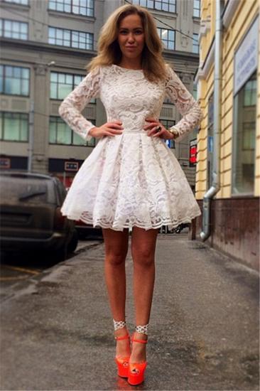 White Long Sleeve A-line Homecoming Dresses New Arrival Lace Mini Cocktail Gowns