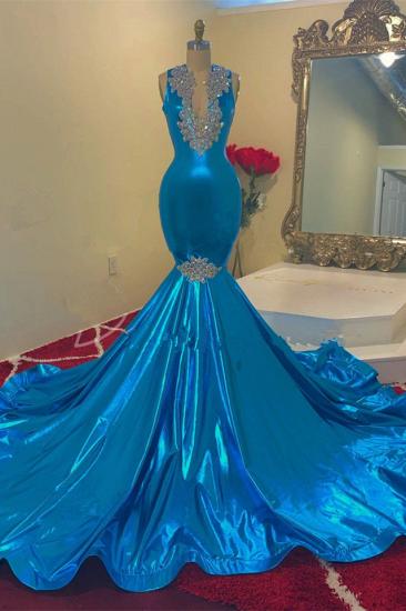 Hot Sleeveless blue mermaid sparkle prom dress_1