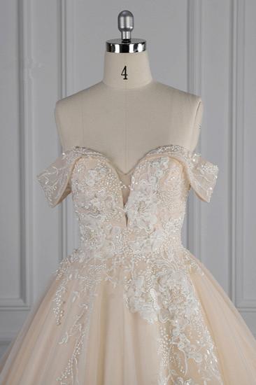 TsClothzone Gorgeous Ball Gown Tulle Lace Wedding Dress Champagne Appliques Off-the-Shoulder Bridal Gowns with Beadings On Sale_5