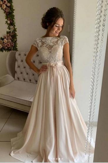 Elegant Cap Sleeves Lace Appliques Long Wedding Dress_1