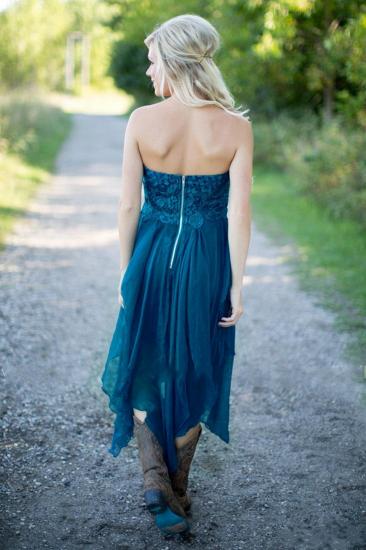 Teal Country Bridesmaid Dresses Lace Top Tiers Chiffon Hi-Lo Party Dresses for Wedding_5