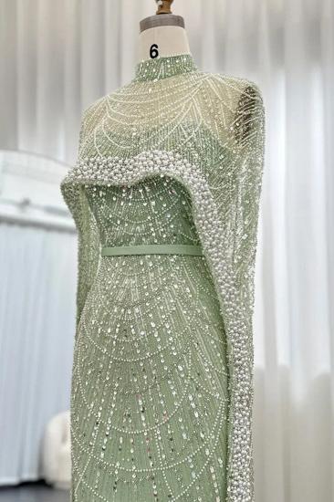Luxus-Perlen-Meerjungfrau-Abendkleid aus Dubai mit Cape-Ärmeln, bodenlanges Partykleid aus Seequin_14