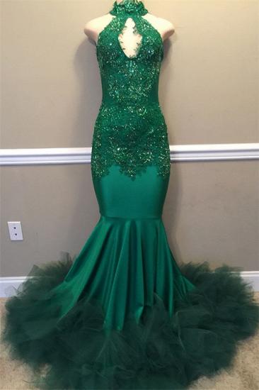 Elegant Beads Appliques Halter Prom Dresses | Fit and Flare Sleeveless Tulle Evening Gowns_1