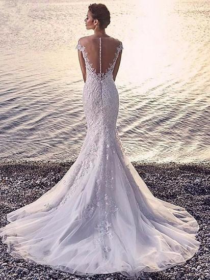 Sexy Mermaid Wedding Dresses Scoop Organza Sleeveless Bridal Gowns Wedding Dress in Color Court Train_2
