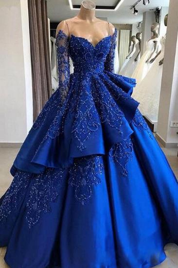 Gorgeous Royal Blue Lace Ruffled Prom Dress | Strapless Sweetheart Beads Quinceanera Dresses_3