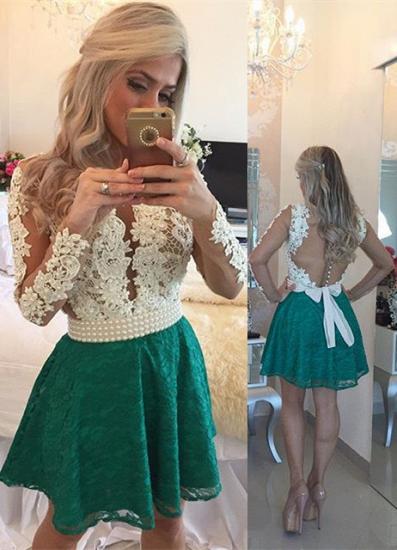 White Appliques Top Green Lace Skirt 2022 Homecoming Dresses Long Sleeve Beaded Evening Gown_1