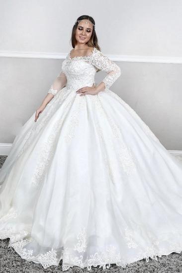 Long sleeves Lace Square neck puffy Ball gown Court train White Wedding Dresses
