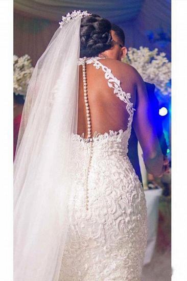 Sexy Halter White Mermaid Wedding Dress With Lace Appliques_2