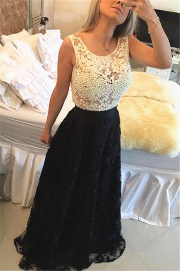 2022 Black and White Lace Prom Dress Pearls Sleeveless Stitching Color Evening Gown