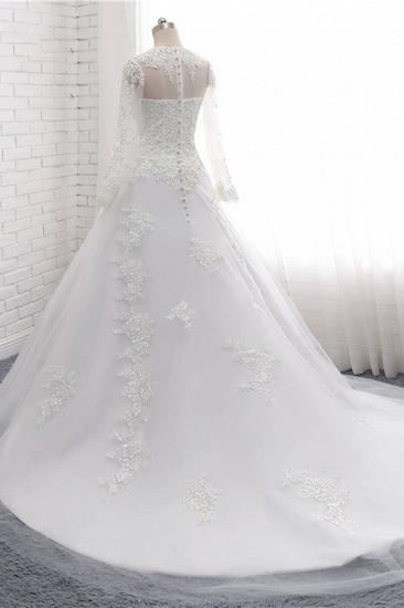 TsClothzone Modest Jewel White Tulle Lace Wedding Dress Long Sleeves Appliques A-Line Bridal Gowns On Sale_5