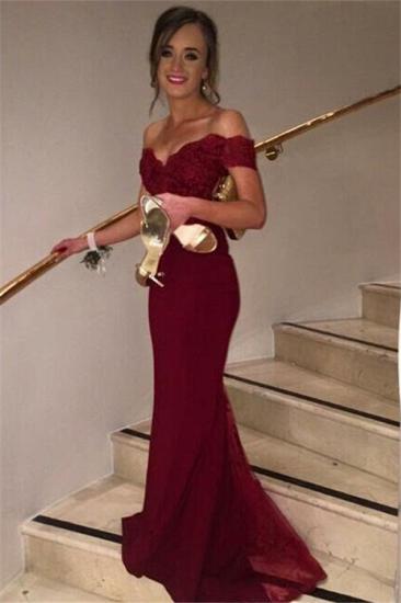Burgundy 2022 Off Shoulder Mermaid Evening Gowns New Arrival Lace Sweep Train Formal Prom Dress_2