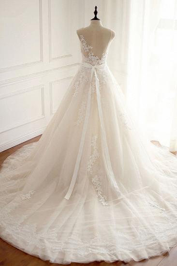 TsClothzone Stylish Jewel A-Line Tulle Ivory Wedding Dress Appliques Sleeveless Bridal Gowns with Beading Sash Online_3