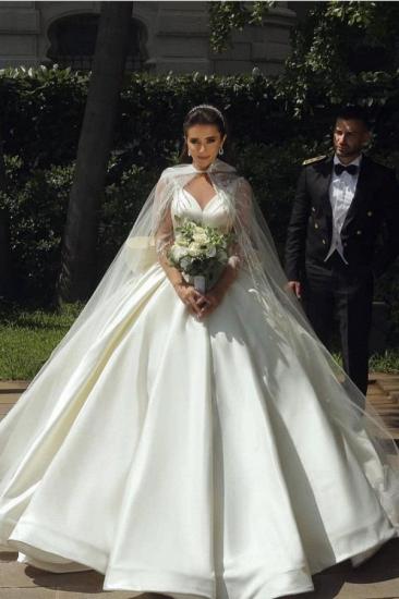 Gorgeous Long Sleeves Satin Bridal Gown with 3D Sequins Bowtie Back_1