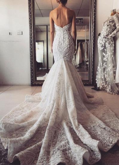 Romantic Sweetheart Mermaid Wedding Dress Lace Appliques Garden Bridal Gown with Sweep Train_5