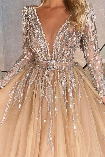 Cheap Sparkly Sweetheart Long Sleeve Ball Gown Prom Dresses_2