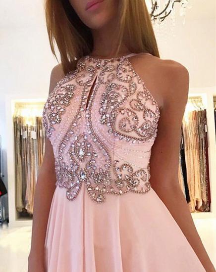 Rosa Abendkleider mit offenem Rücken 2022 | Perlen Kristalle Chiffon Langes Abendkleid Billig_4