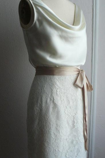 Weißes knielanges Hochzeitskleid mit Bowknot Günstiges Brautjungfernkleid in Übergröße_2
