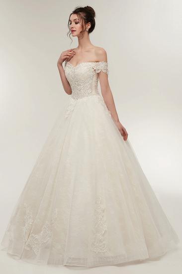 ZOLA | A-line Off-shoulder Sweetheart Floor Length Lace Appliques Wedding Dresses with Lace-up_8