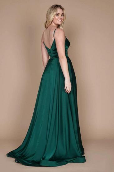 Dark Green Spaghetti Strap Side Slit Evening Dress | Simple Long Prom Dress_3
