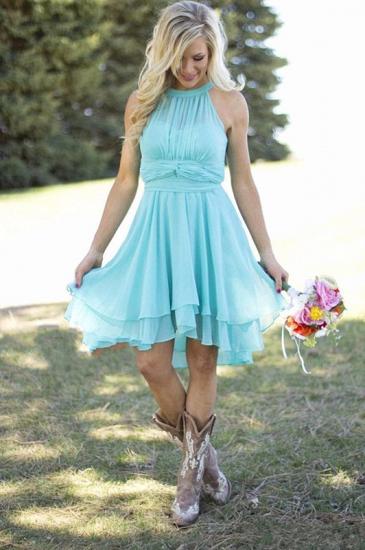 Country Short Bridesmaid Dresses Chiffon Halter Neck Tiers Summer Wedding Party Dress_4