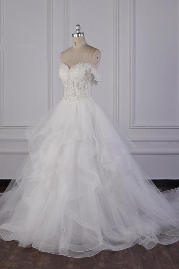 TsClothzone Stylish Off-the-Shoulder Tulle Lace Wedding Dress Strapless Appliques Ruffles Beading Bridal Gowns On Sale_4