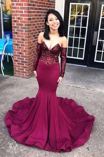 Sexy Off the Shoulder Appliques Prom Dress | Chic V Neck Long Sleeves Prom Gown